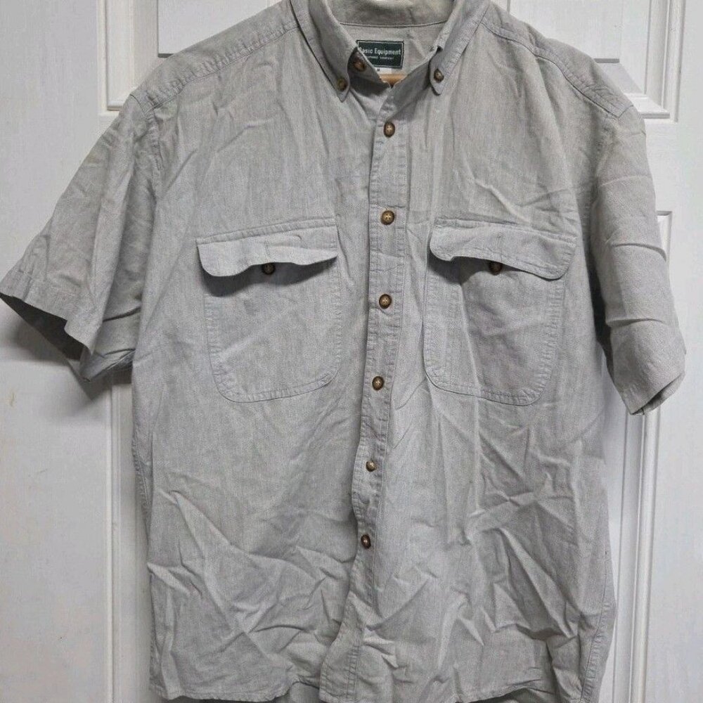 Basic Equipment Men’s XL Grey Solid Button-up Shirt Vintage C